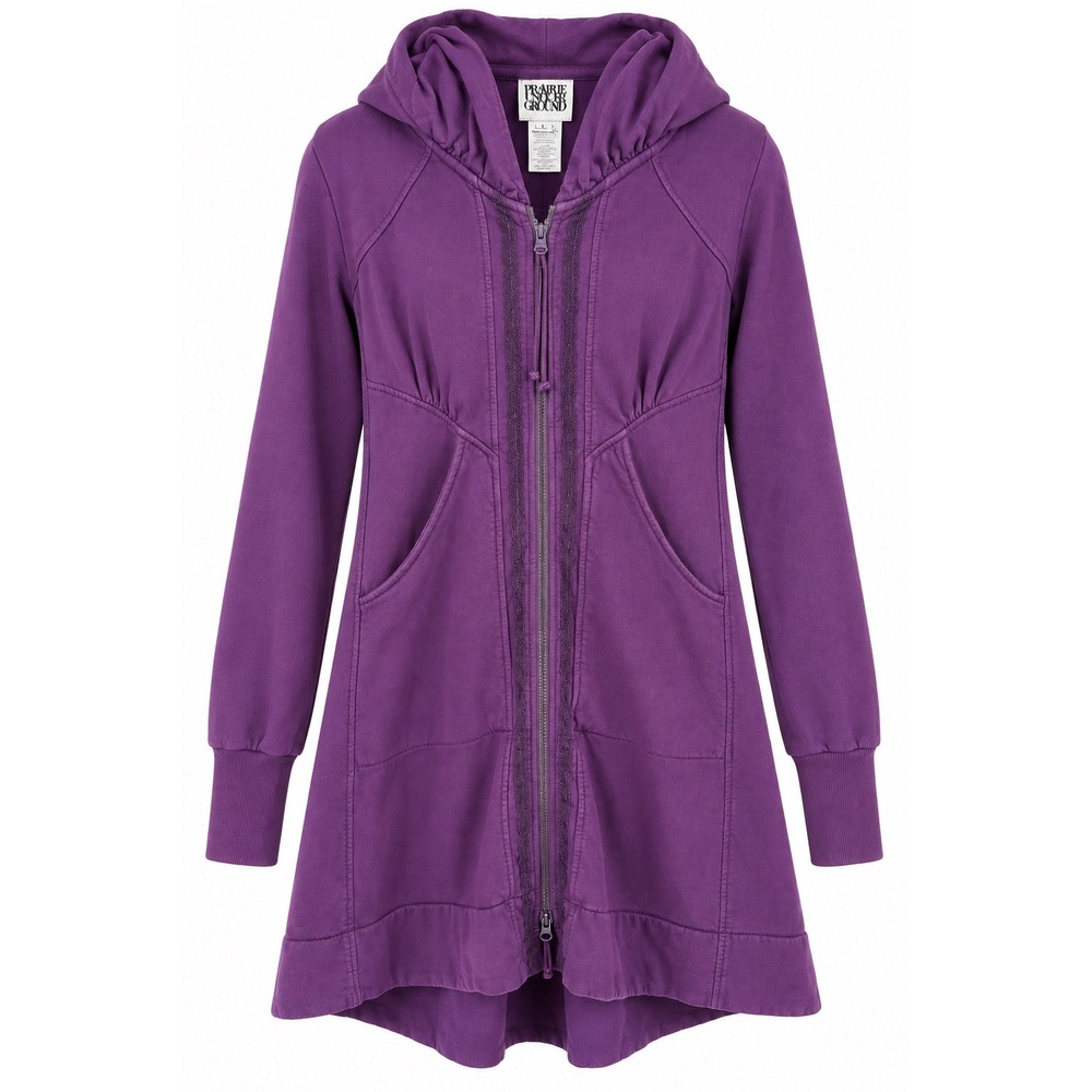 Prairie Underground Long Cloak Hoodie Jacket Purple Organic Cotton Lace Trim L